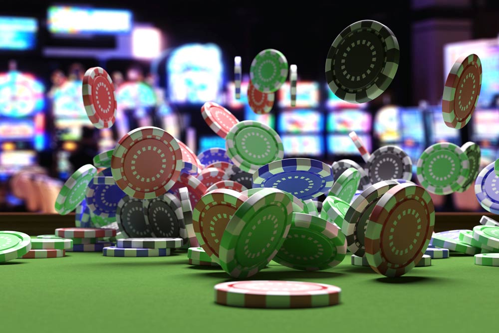 Illustration of chips landing on the table in a casino