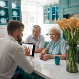 Couple meeting with a financial planner in their home