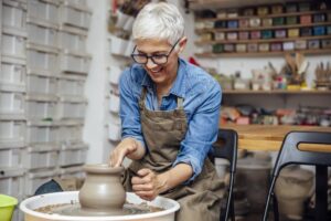 Woman enjoying pottery hobby